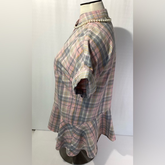 Lauren Ralph Lauren Woman’s Blouse Top Buttons Size M Asymmetrical Bottom - Picture 3 of 11